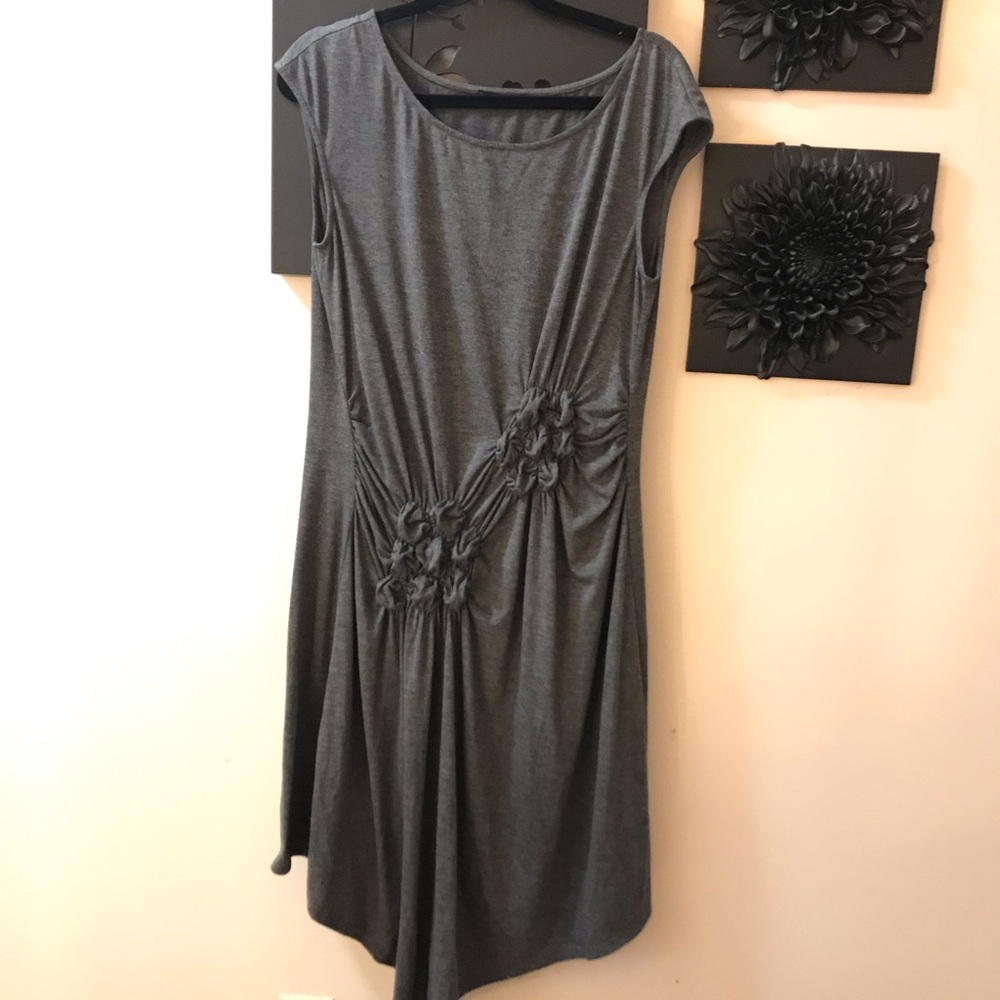 B’leev grey ruched stretchy cotton dress flowers